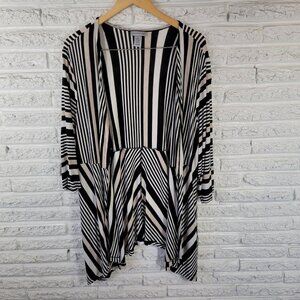 Catherines Cardigan 2X Plus Open Black White Striped Knit 3/4 Sleeve STR69E